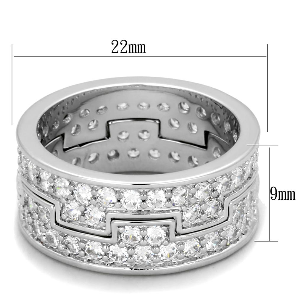 MALO3348 - Rhodium Brass Ring with AAA Grade CZ  in Clear