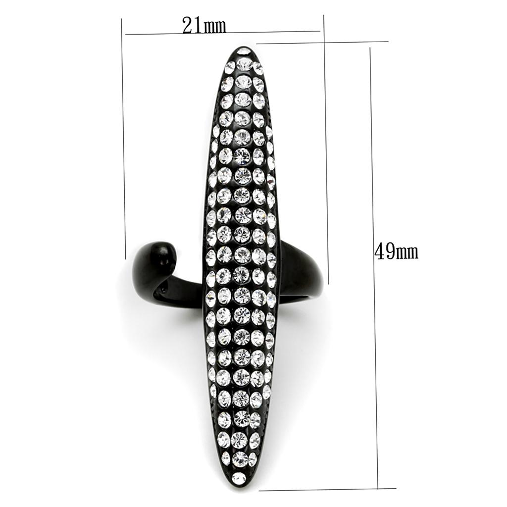 MALO3510 - IP Black(Ion Plating) Stainless Steel Ring with Top Grade Crystal  in Clear
