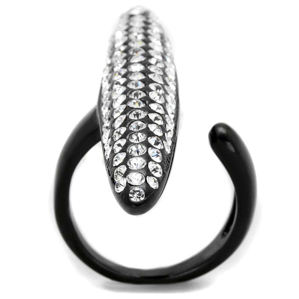 MALO3510 - IP Black(Ion Plating) Stainless Steel Ring with Top Grade Crystal  in Clear