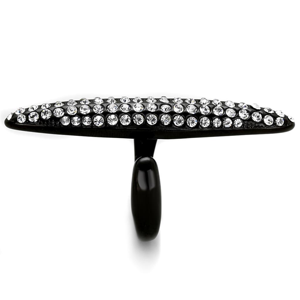 MALO3510 - IP Black(Ion Plating) Stainless Steel Ring with Top Grade Crystal  in Clear