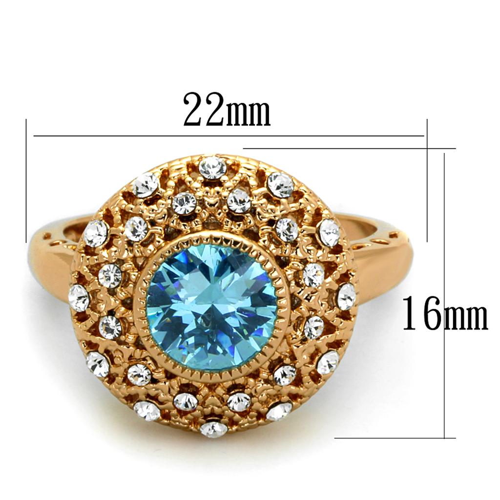 MALO3535 - Rose Gold Brass Ring with AAA Grade CZ  in Sea Blue