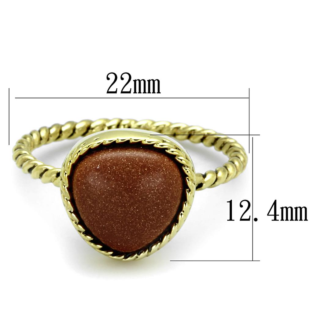 MALO3543 - Gold Brass Ring with Synthetic Cat Eye in Brown