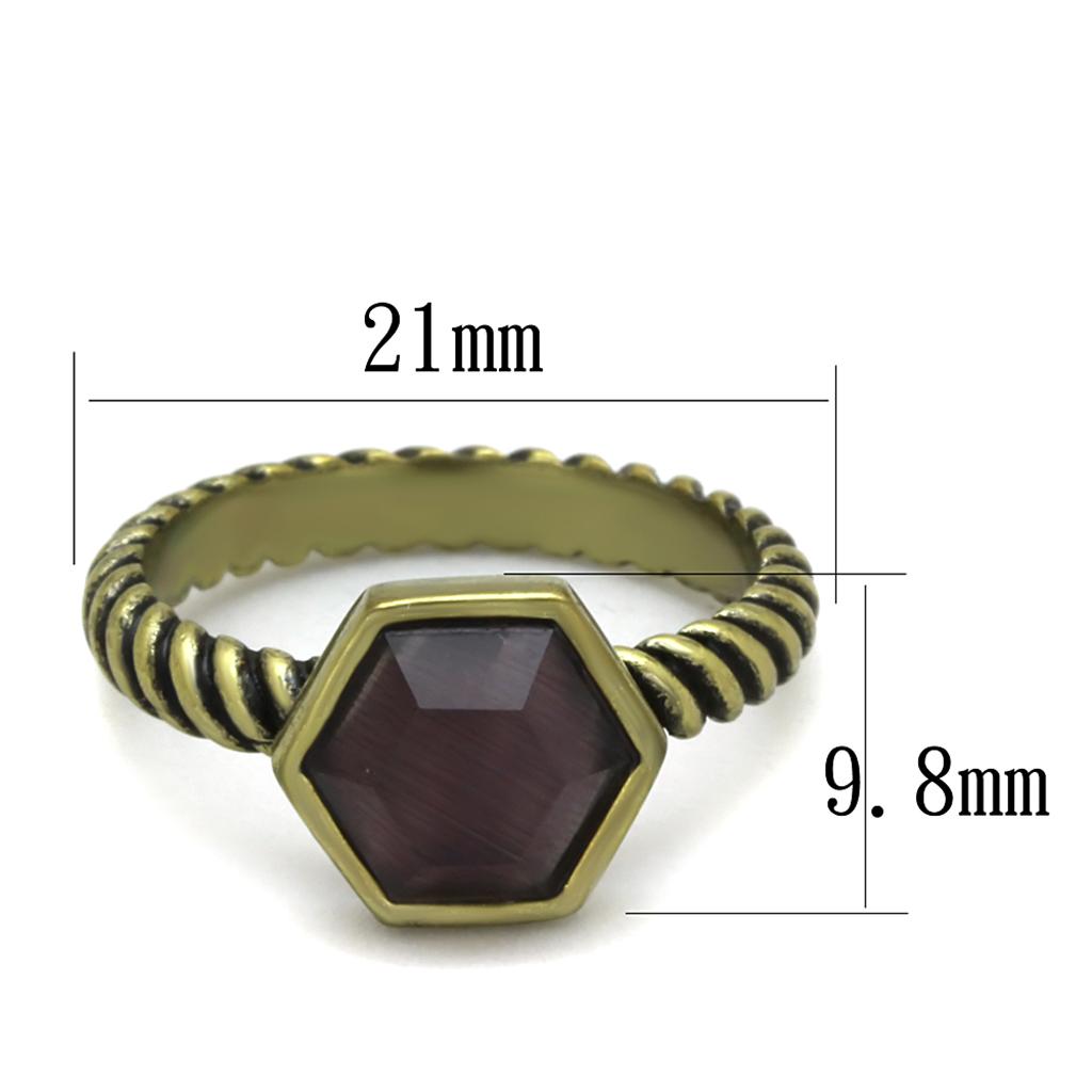 MALO3545 - Antique Copper Brass Ring with Synthetic Cat Eye in Amethyst