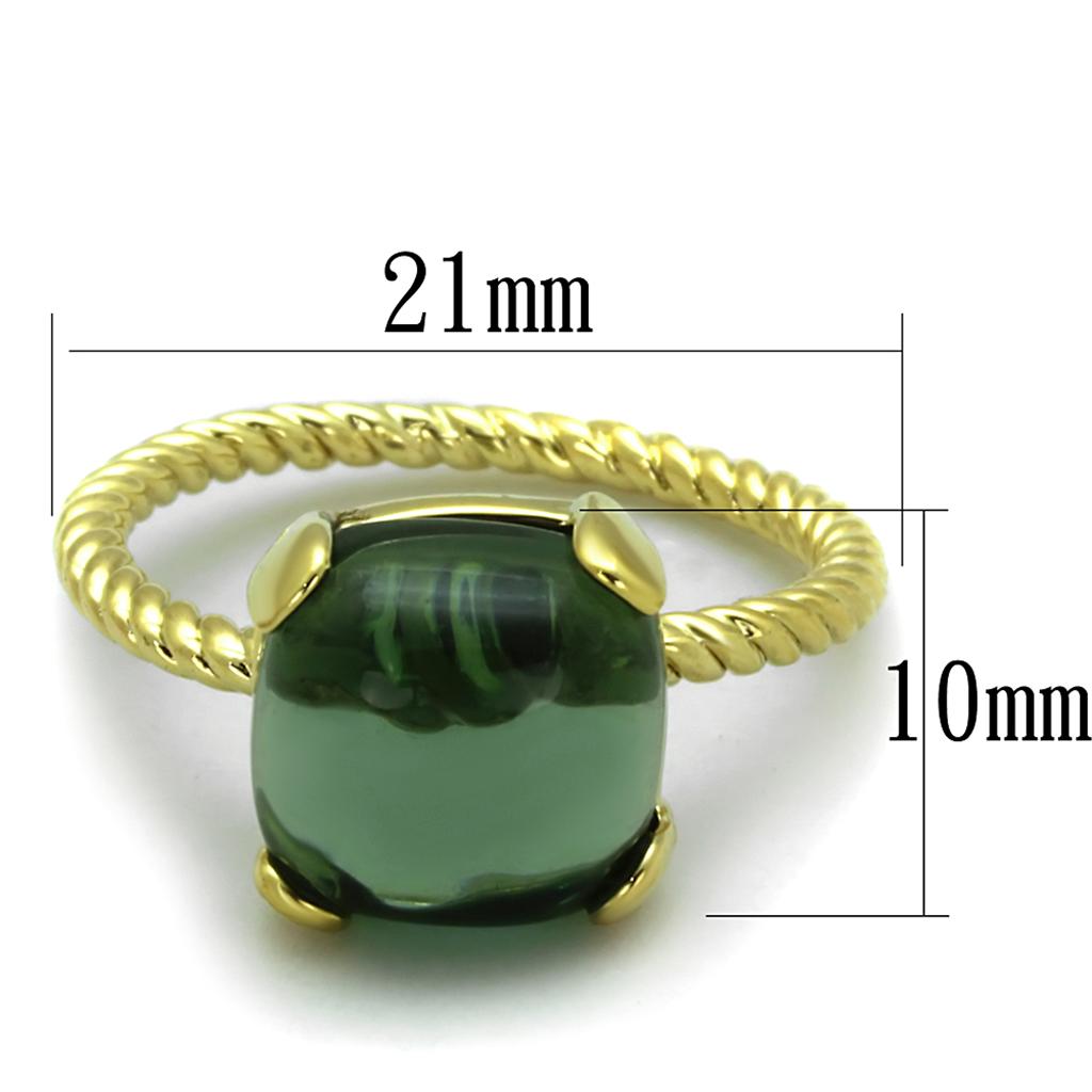 MALO3546 - Gold Brass Ring with Synthetic Synthetic Glass in Emerald