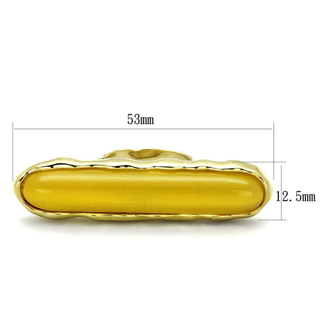 MALO3584 - Gold Brass Ring with Synthetic Cat Eye in Topaz