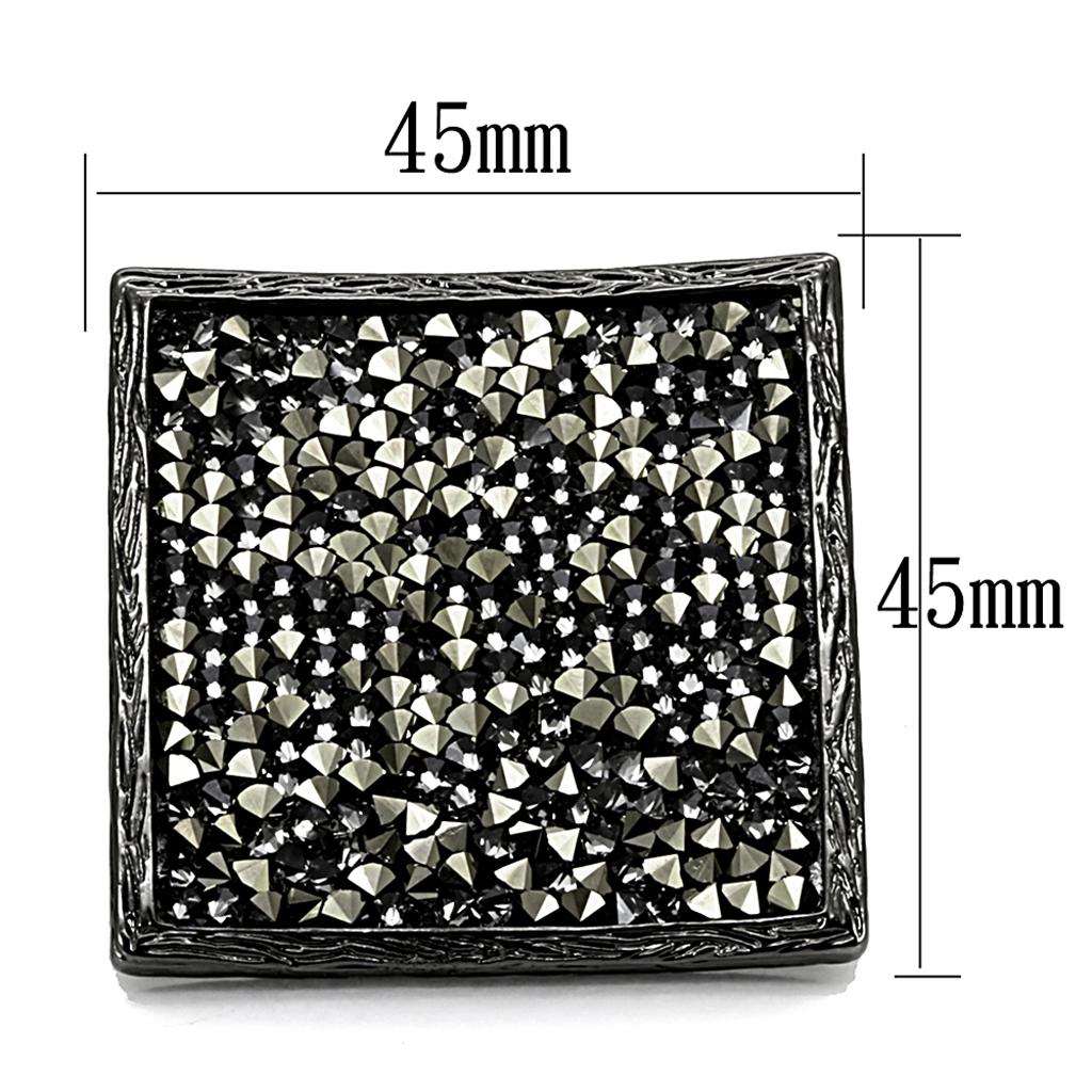 MALO3589 - TIN Cobalt Black Brass Ring with Top Grade Crystal  in Light Gray