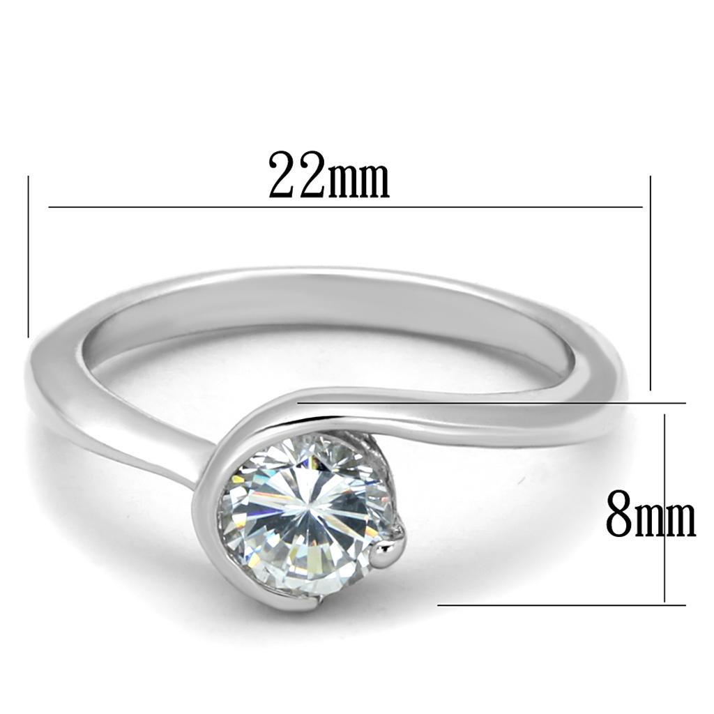 MALO3639 - Rhodium Brass Ring with AAA Grade CZ  in Clear