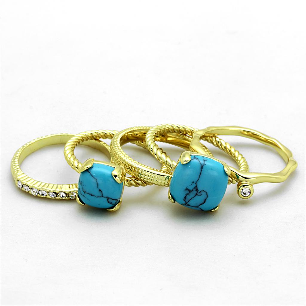 MALO3650 - Gold Brass Ring with Synthetic Turquoise in Sea Blue