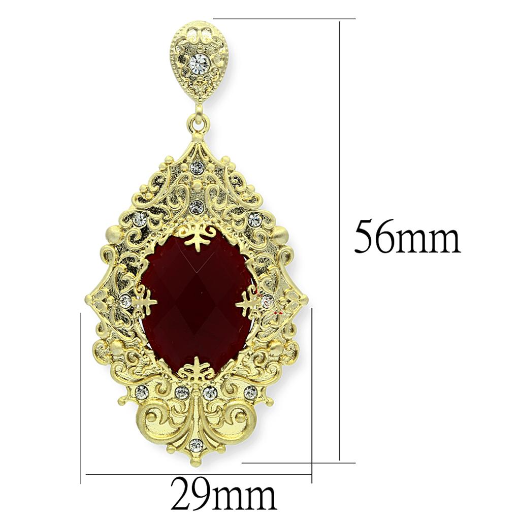 MALO3673 - Gold & Brush Brass Earrings with Synthetic Synthetic Glass in Siam