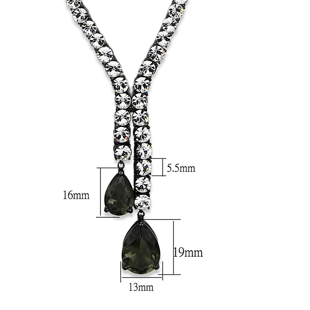 MALO3690 - Ruthenium Brass Necklace with Synthetic Synthetic Glass in Black Diamond