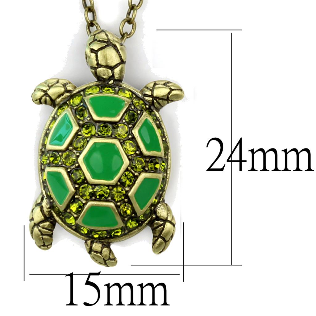 MALO3718 - Antique Copper Brass Chain Pendant with Top Grade Crystal  in Olivine color