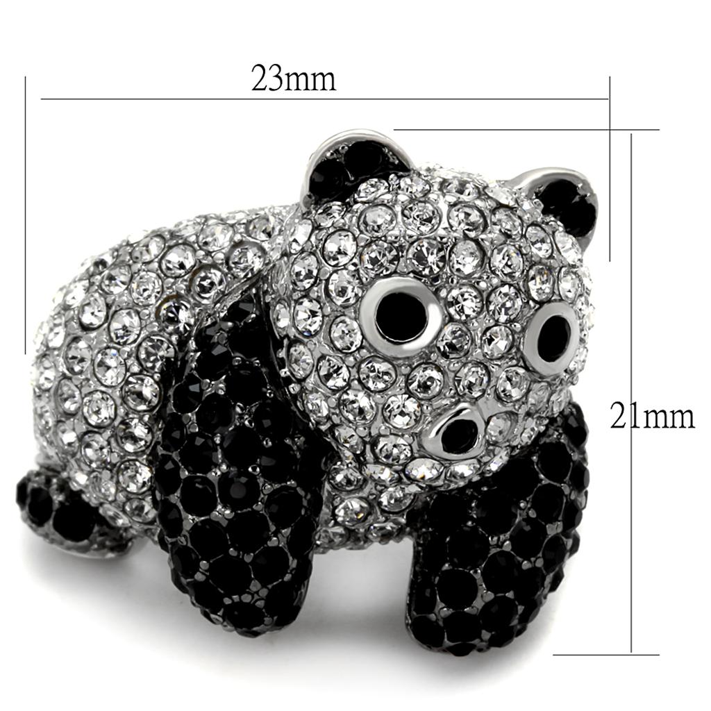 MALO3740 - Rhodium + Ruthenium Brass Ring with Synthetic Synthetic Glass in Jet