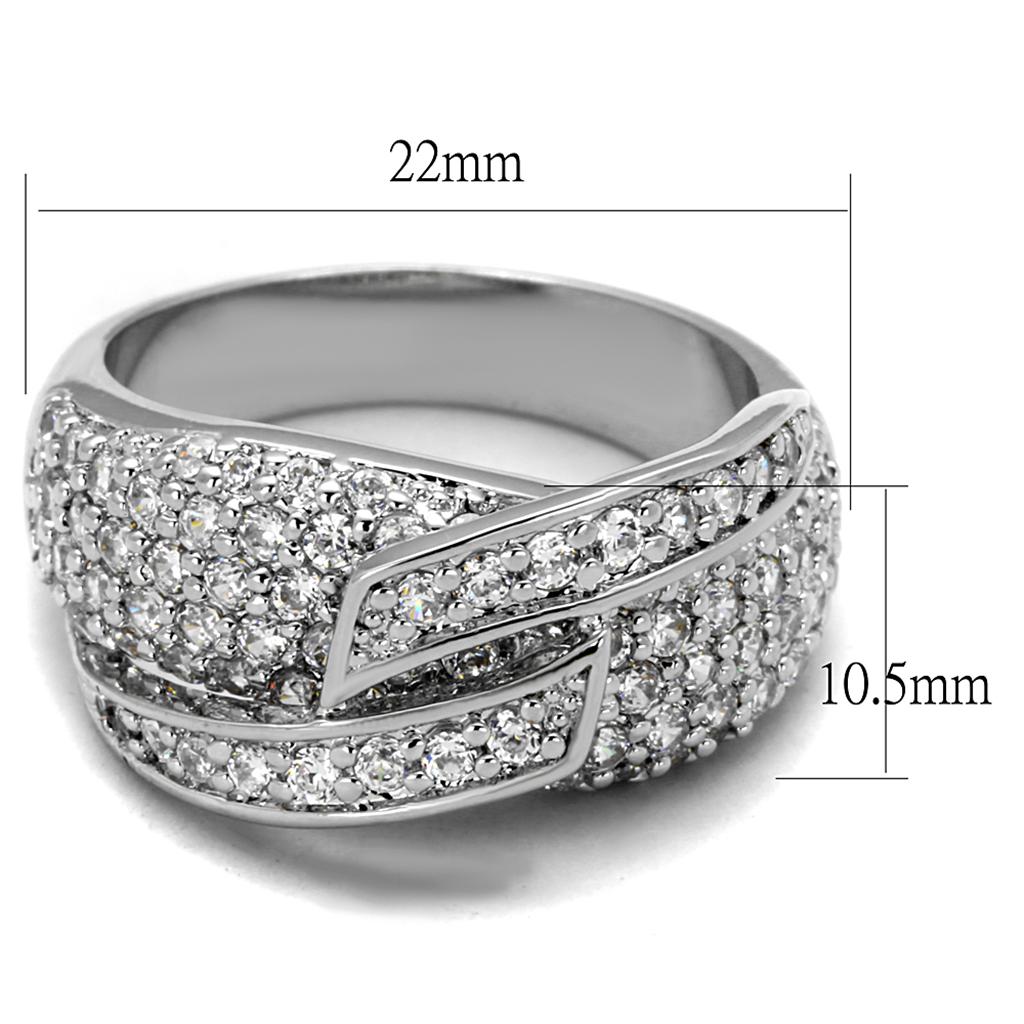 MALO3741 - Rhodium Brass Ring with AAA Grade CZ  in Clear