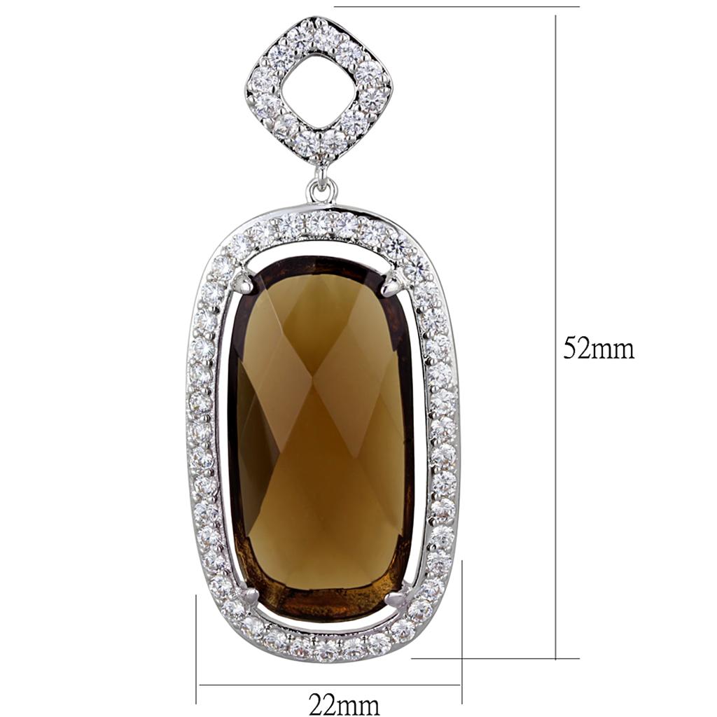 MALO3753 - Rhodium Brass Earrings with Synthetic Synthetic Glass in Brown