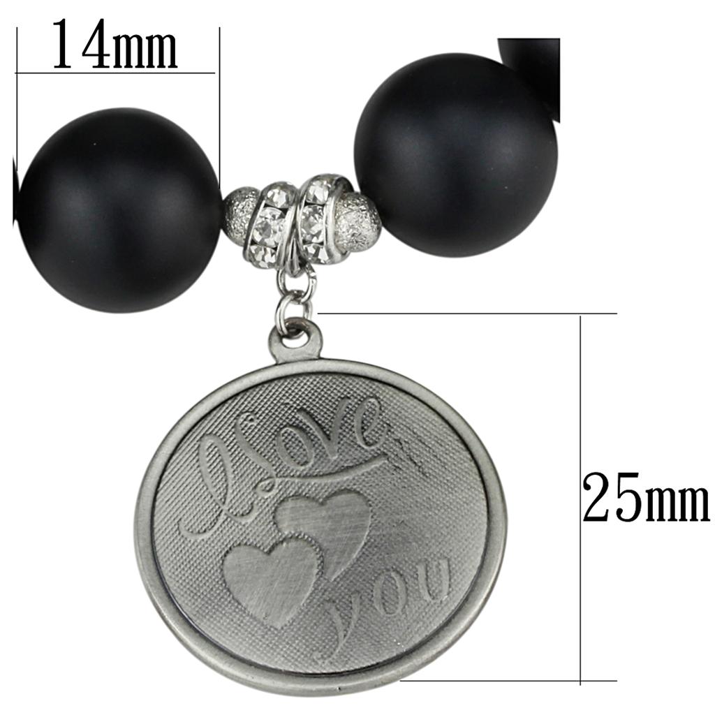 MALO3783 - Antique Silver White Metal Bracelet with Synthetic Onyx in Jet