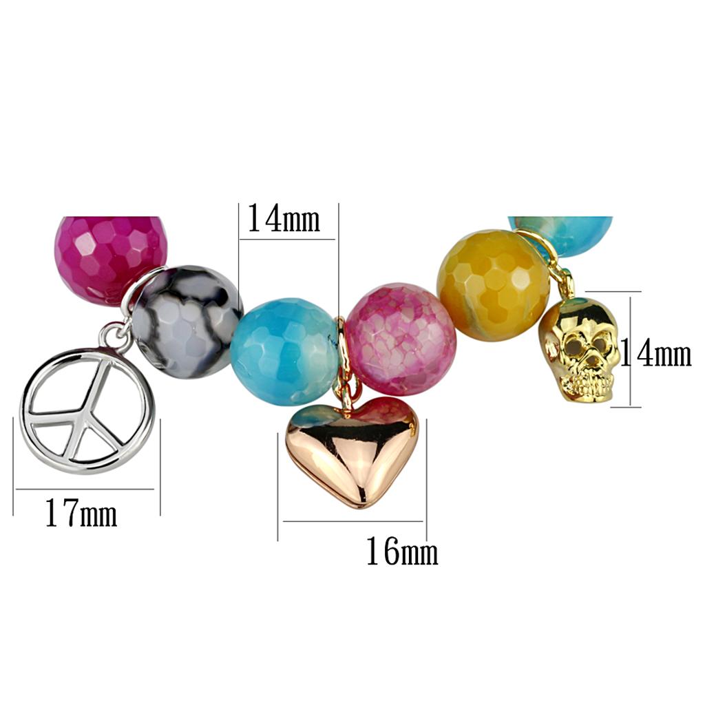 MALO3787 - Rhodium + Gold + Rose Gold Brass Bracelet with Synthetic Onyx in Multi Color