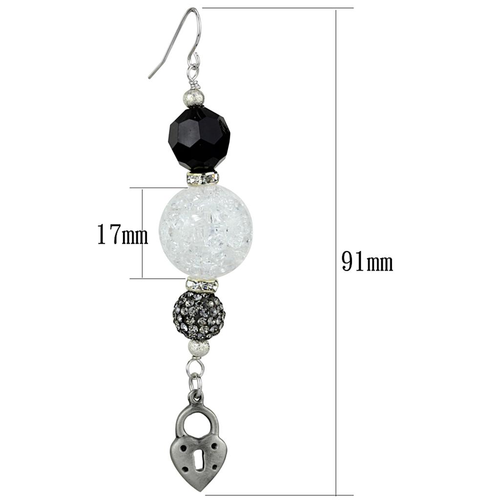 MALO3800 - Antique Silver White Metal Earrings with Synthetic Synthetic Glass in Jet
