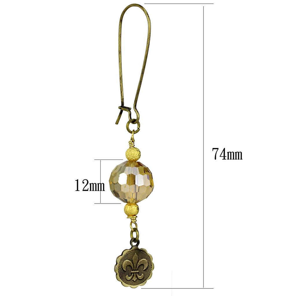 MALO3806 - Antique Copper White Metal Earrings with Synthetic Glass Bead in Champagne