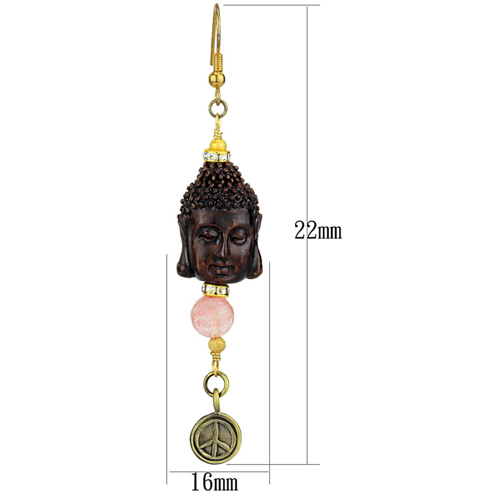 MALO3808 - Antique Copper White Metal Earrings with Synthetic Glass Bead in Rose