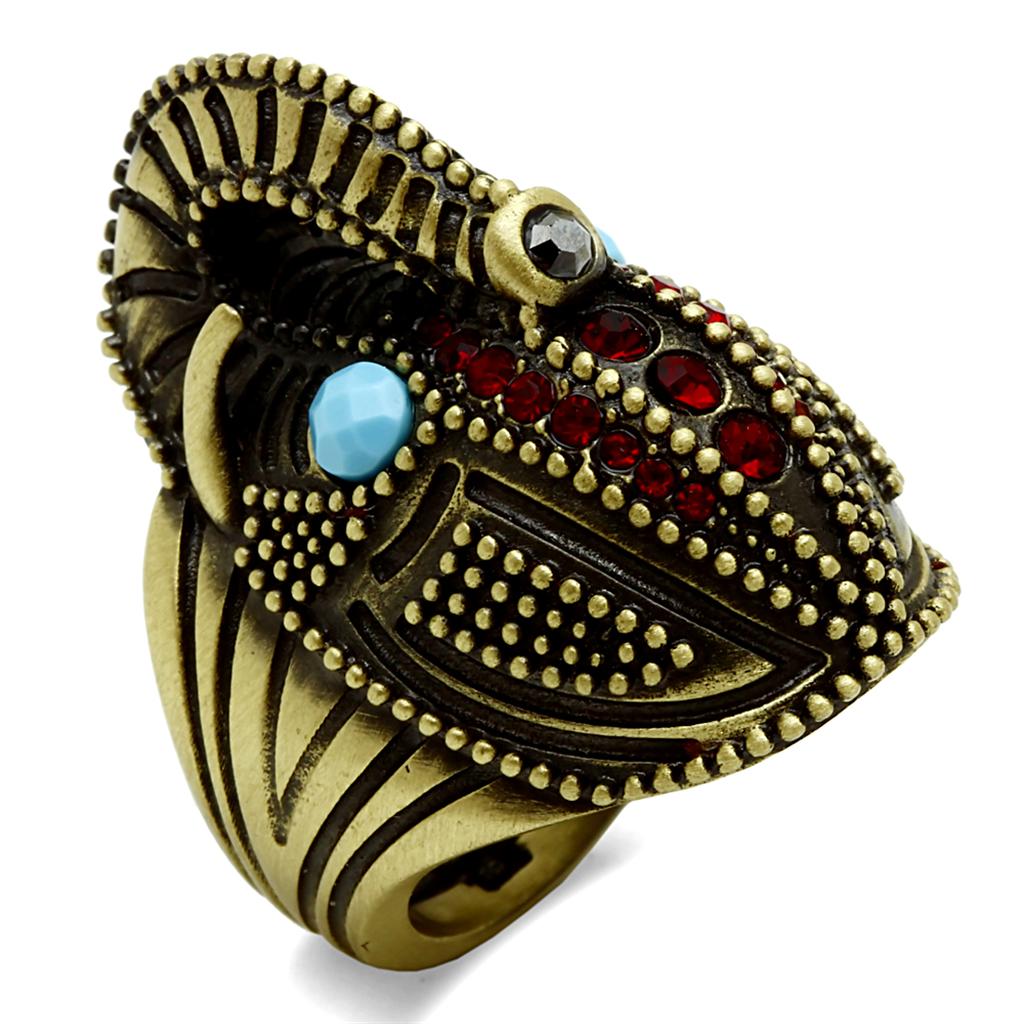 MALO3887 - Antique Copper Brass Ring with Synthetic Synthetic Stone in Sea Blue