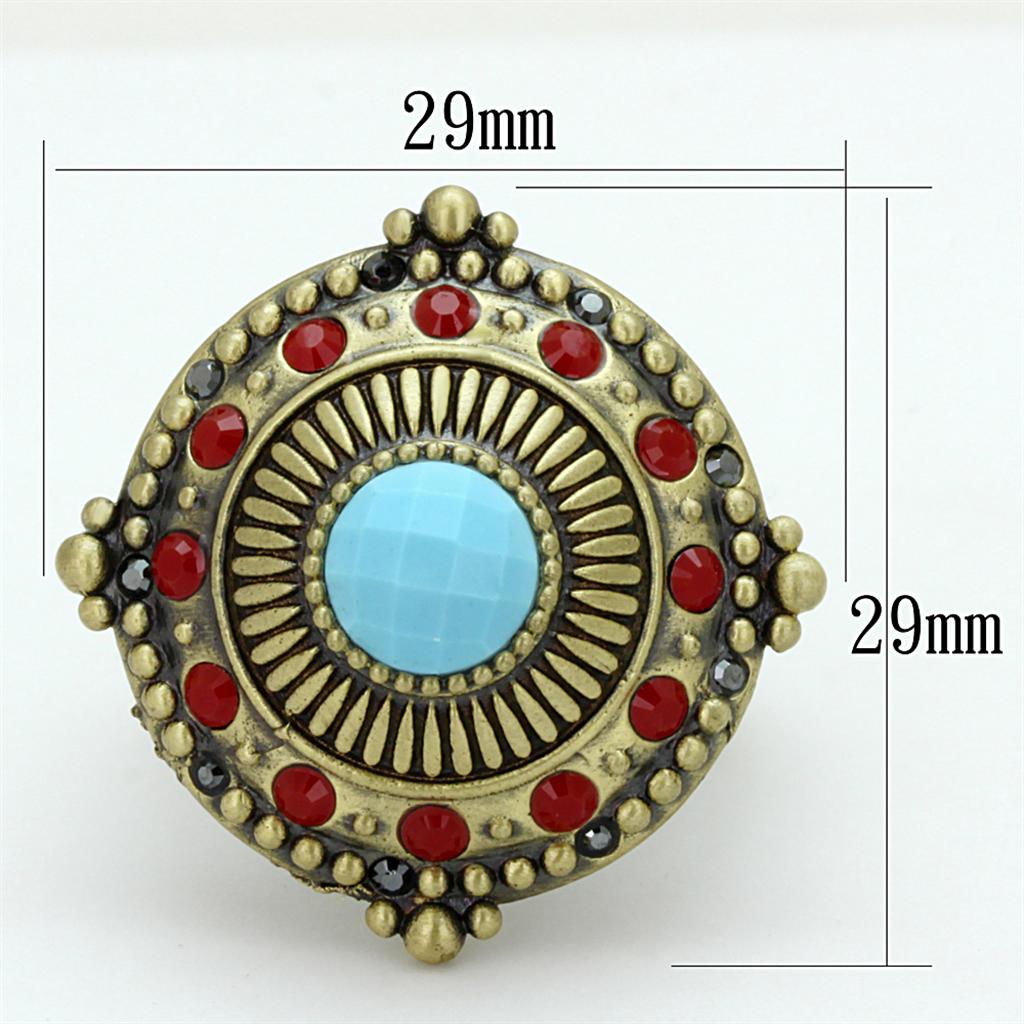 MALO3890 - Antique Copper Brass Ring with Synthetic Turquoise in Turquoise