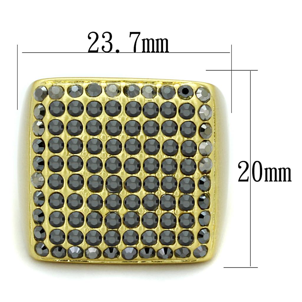 MALO3896 - Gold & Brush Brass Ring with Top Grade Crystal  in Hematite