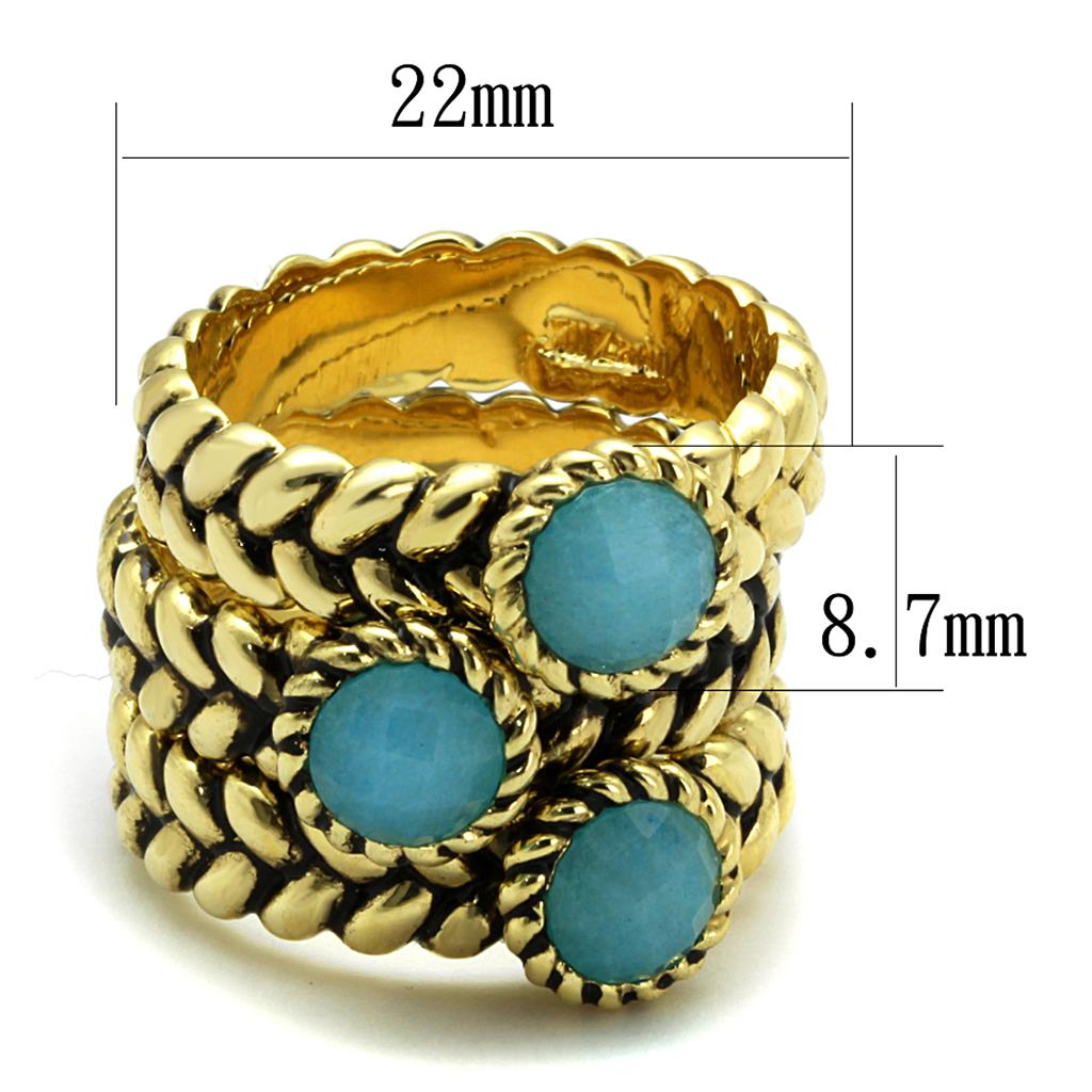 MALO3922 - Gold Brass Ring with Synthetic Cat Eye in Sea Blue