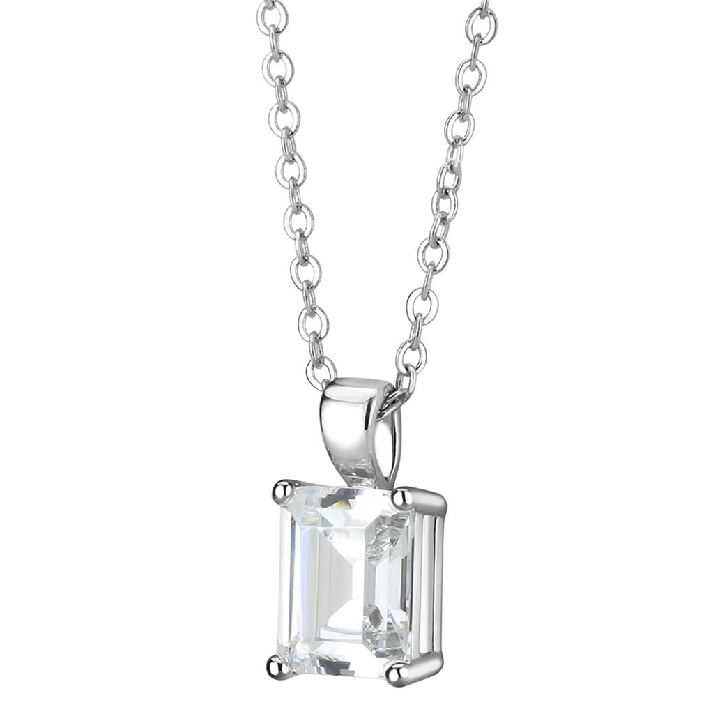 MALO3934 - Rhodium Brass Chain Pendant with AAA Grade CZ  in Clear