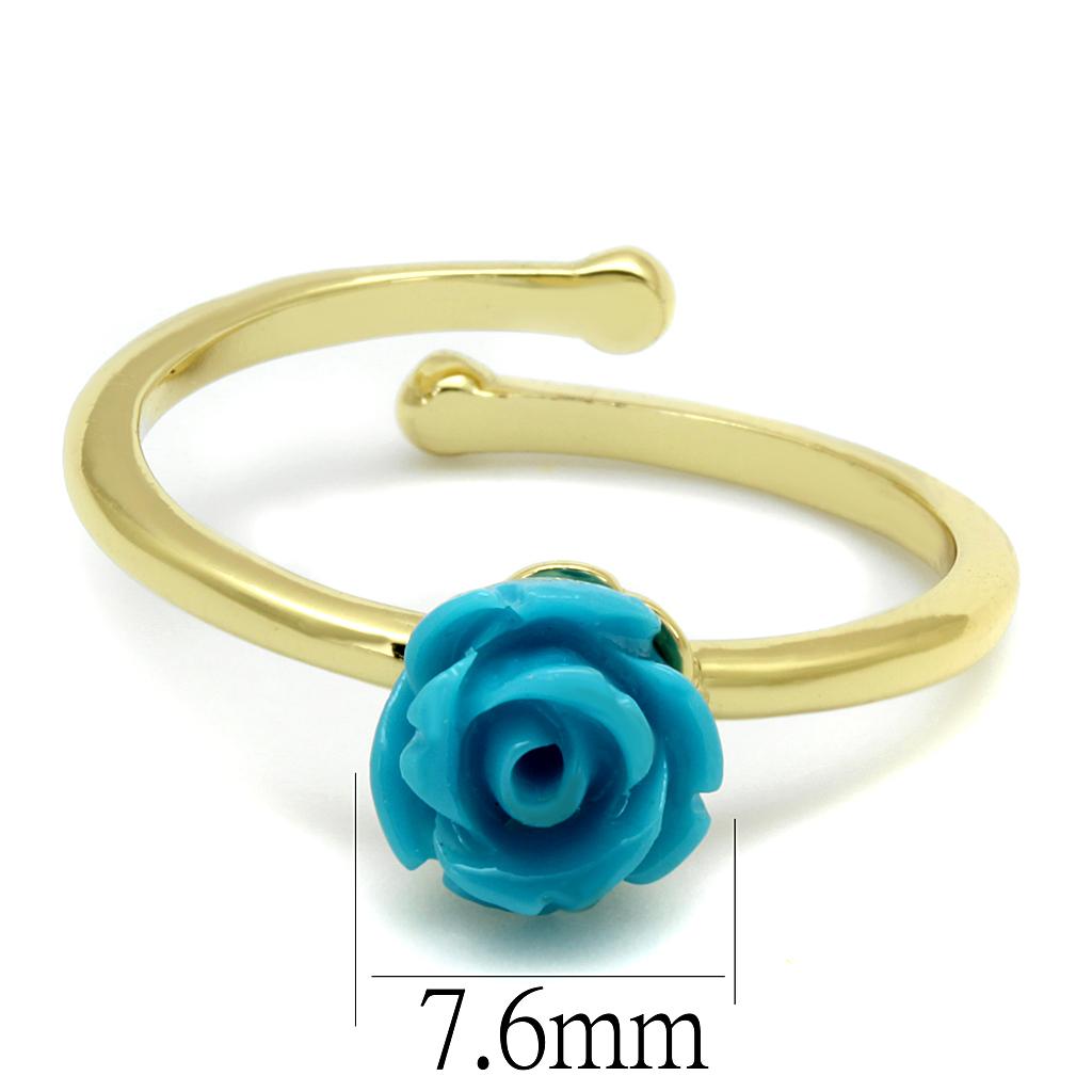 MALO4060 - Flash Gold Brass Ring with Synthetic Synthetic Stone in Sea Blue