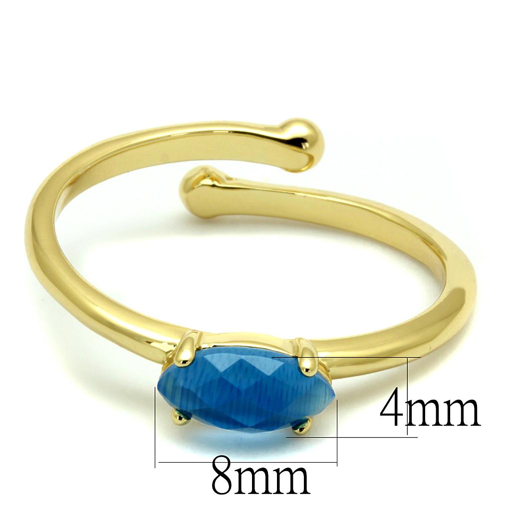 MALO4064 - Flash Gold Brass Ring with Synthetic Cat Eye in Capri Blue