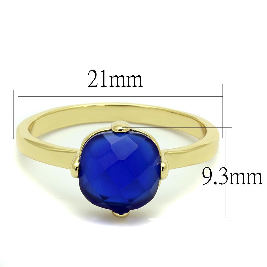 MALO4072 - Flash Gold Brass Ring with Synthetic Cat Eye in Sapphire