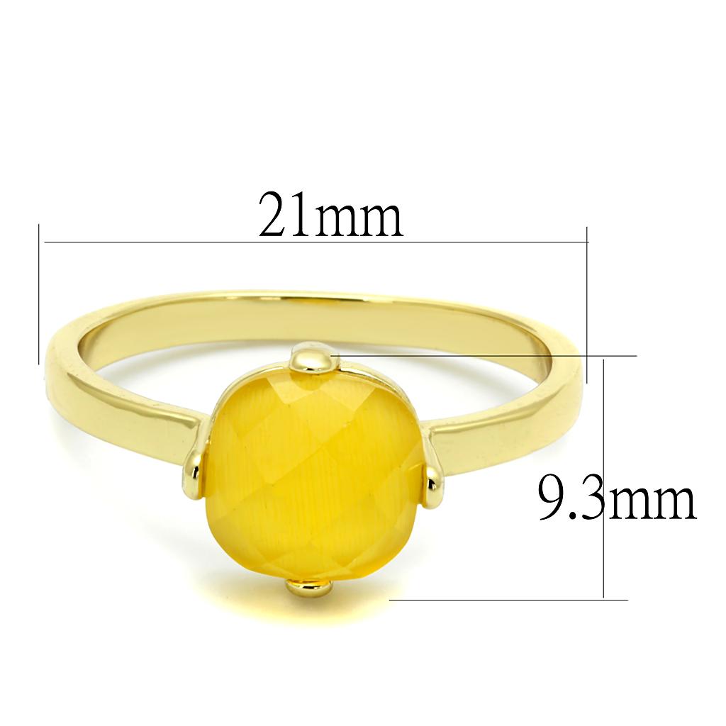 MALO4074 - Flash Gold Brass Ring with Synthetic Cat Eye in Topaz