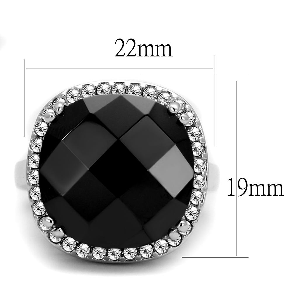 MALO4085 - Rhodium Brass Ring with AAA Grade CZ  in Black Diamond
