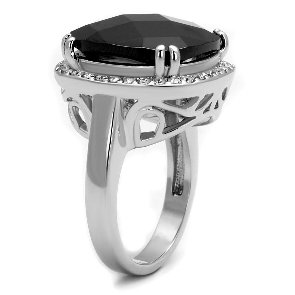 MALO4085 - Rhodium Brass Ring with AAA Grade CZ  in Black Diamond