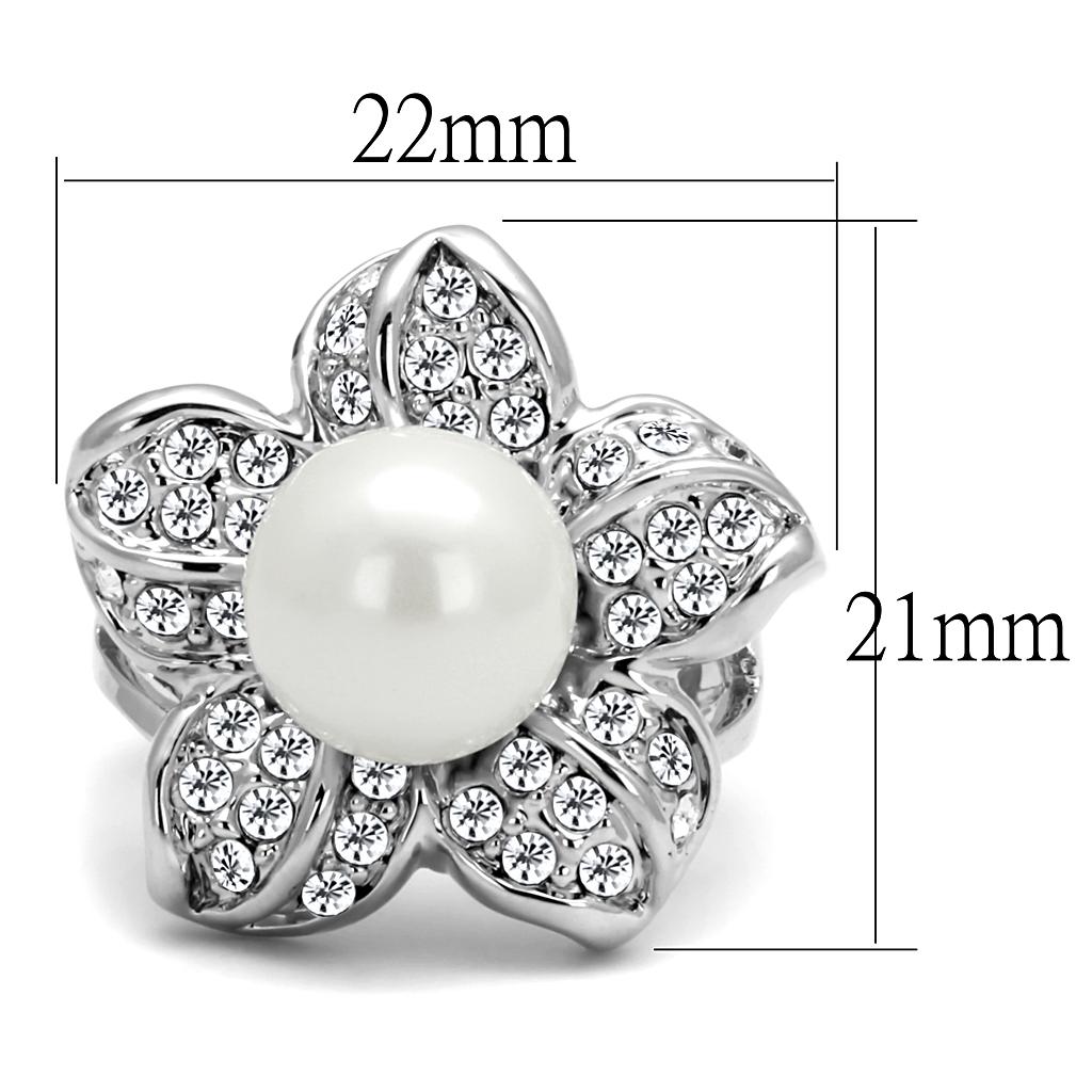 MALO4088 - Rhodium Brass Ring with Synthetic Pearl in White