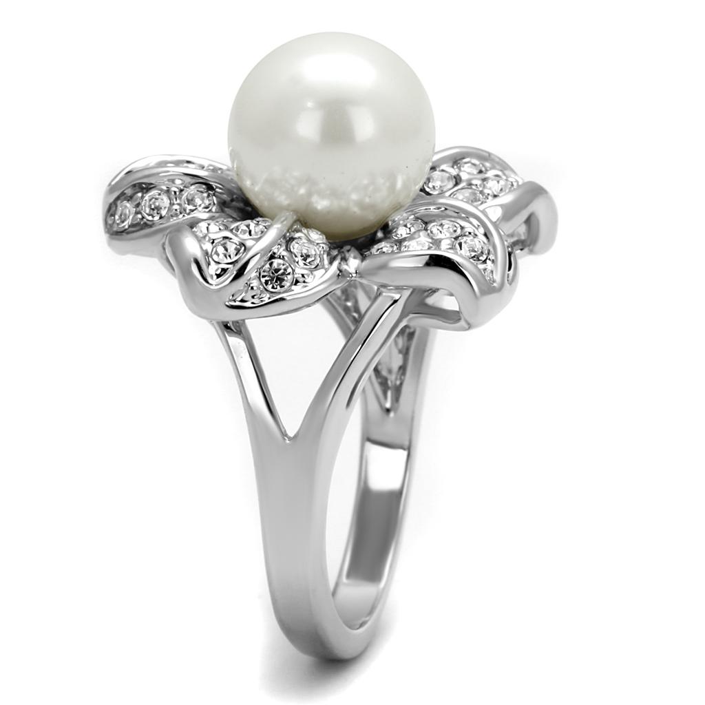 MALO4088 - Rhodium Brass Ring with Synthetic Pearl in White