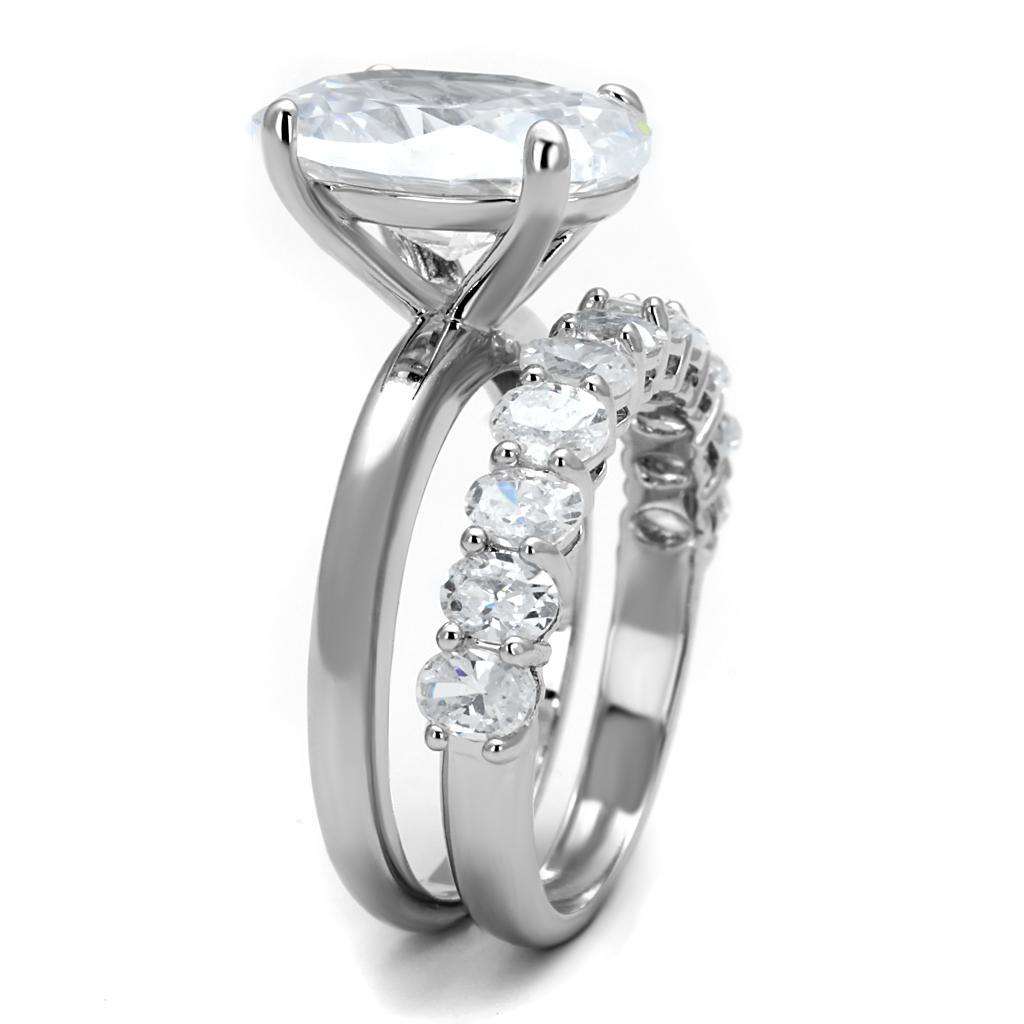 MALO4089 - Rhodium Brass Ring with AAA Grade CZ  in Clear