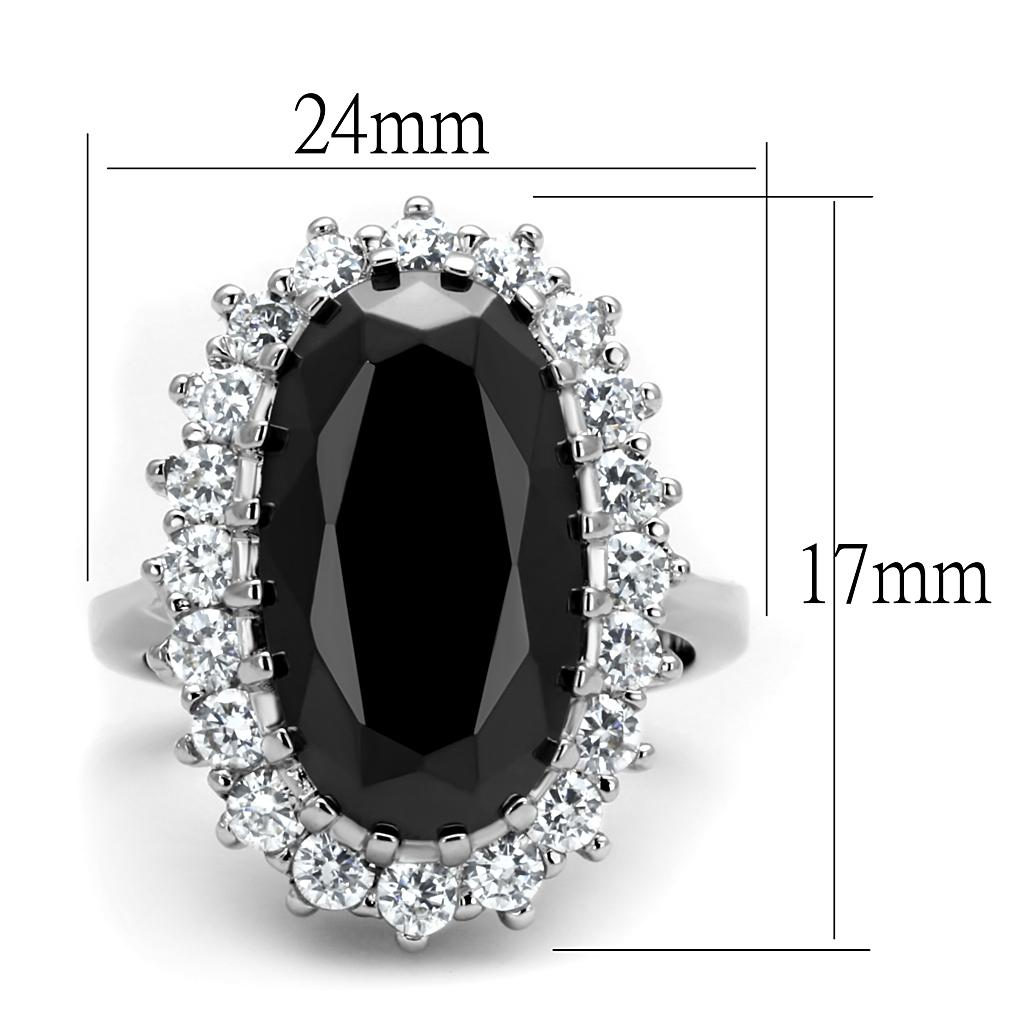 MALO4094 - Rhodium Brass Ring with AAA Grade CZ  in Black Diamond