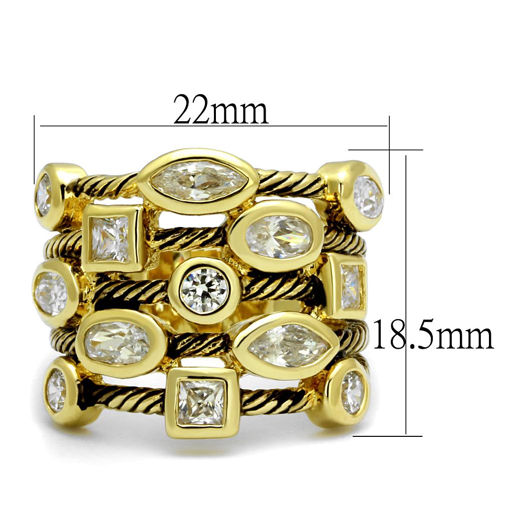 MALO4096 - Gold Brass Ring with AAA Grade CZ  in Clear