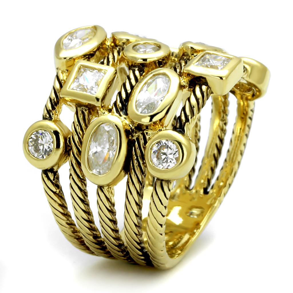 MALO4096 - Gold Brass Ring with AAA Grade CZ  in Clear