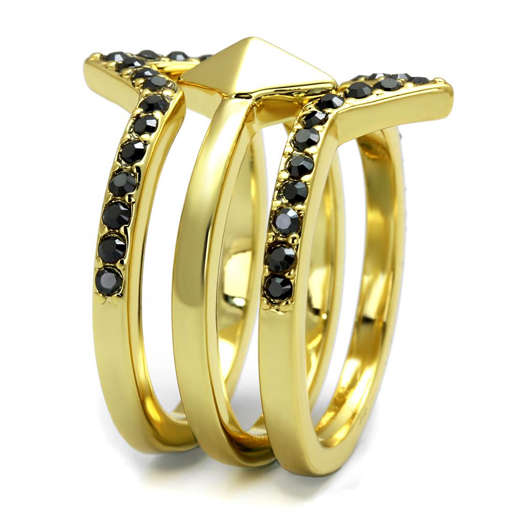 MALO4113 - Gold Brass Ring with Top Grade Crystal  in Hematite