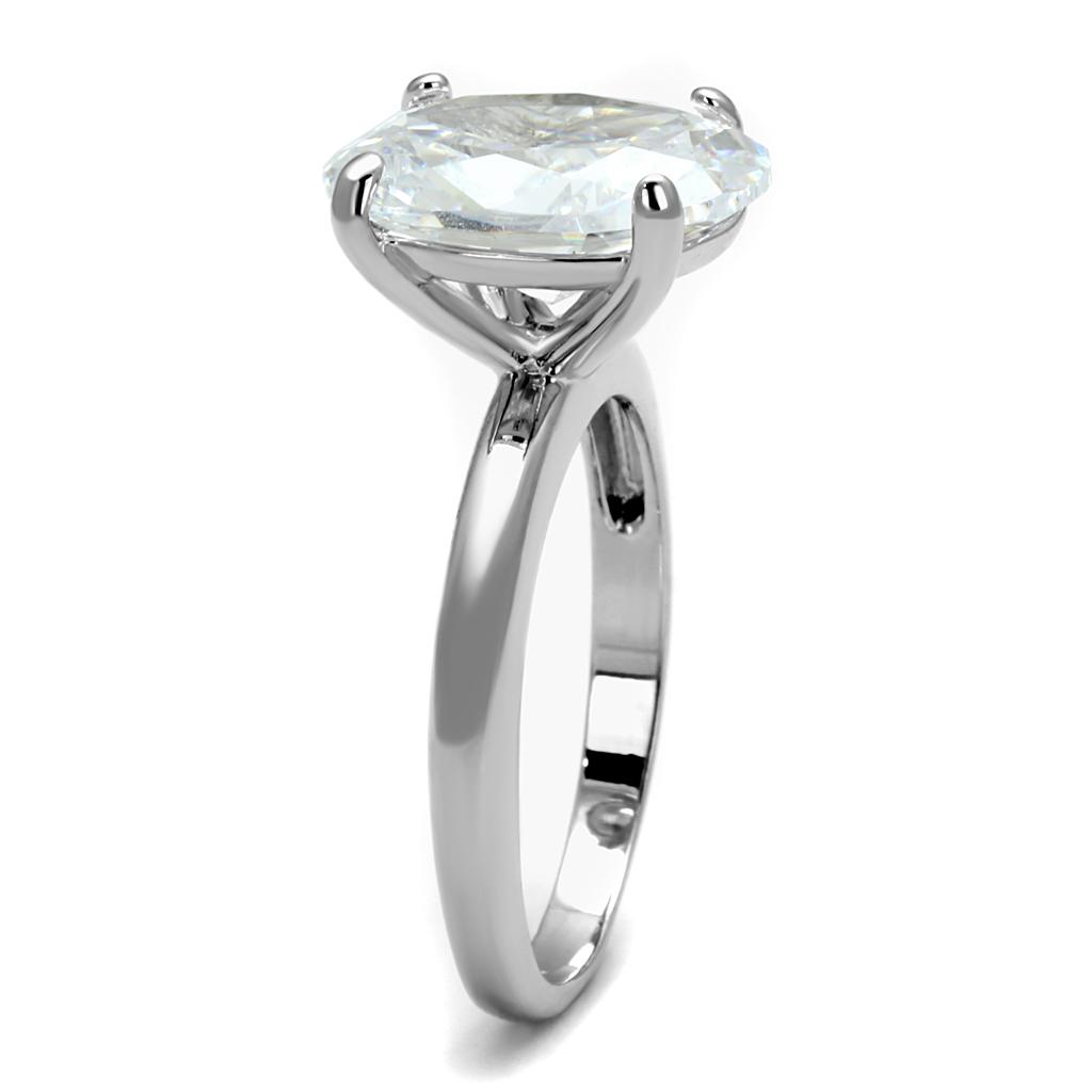 MALO4124 - Rhodium Brass Ring with AAA Grade CZ  in Clear