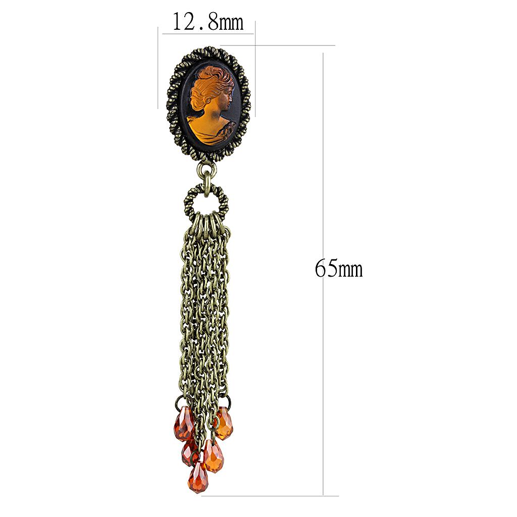 MALO4185 - Antique Copper Brass Earrings with Synthetic Synthetic Stone in Smoked Quartz
