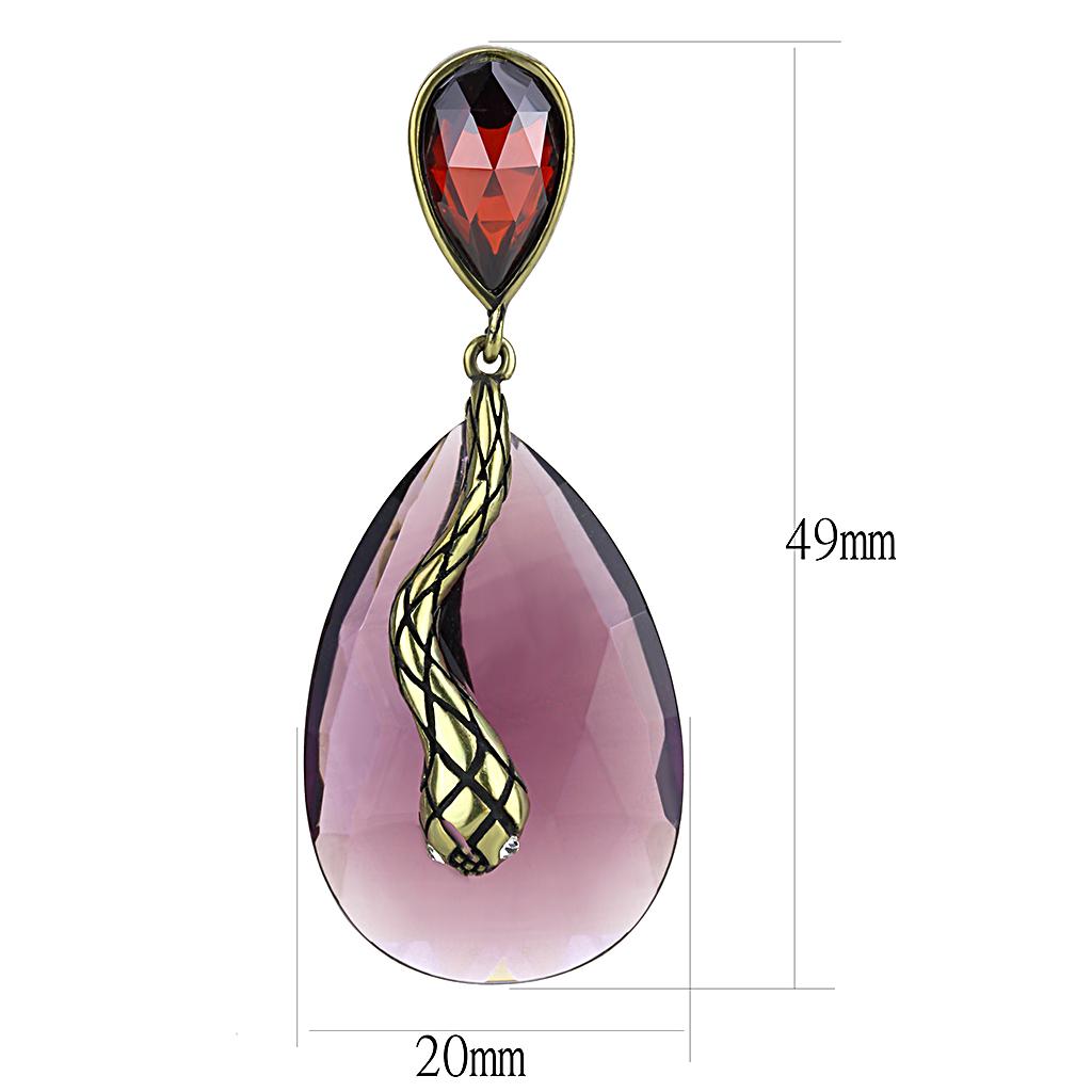 MALO4187 - Antique Copper Brass Earrings with Synthetic Synthetic Glass in Amethyst