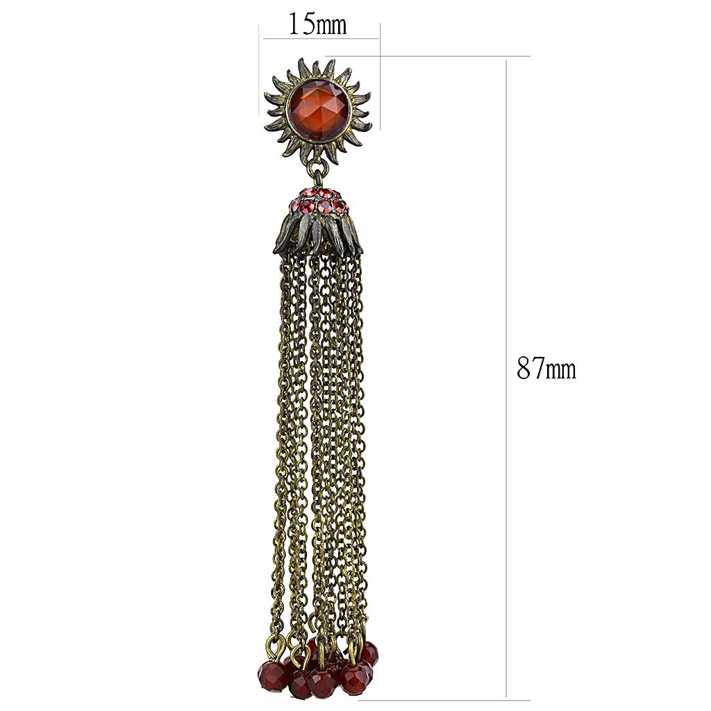 MALO4197 - Antique Copper Brass Earrings with Synthetic Onyx in Garnet