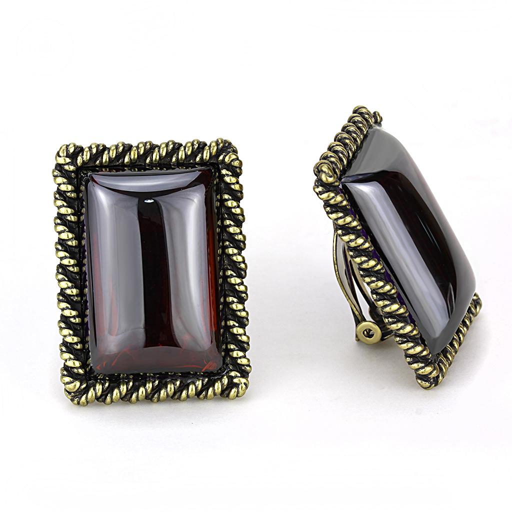 MALO4203 - Antique Copper Brass Earrings with AAA Grade CZ  in Garnet