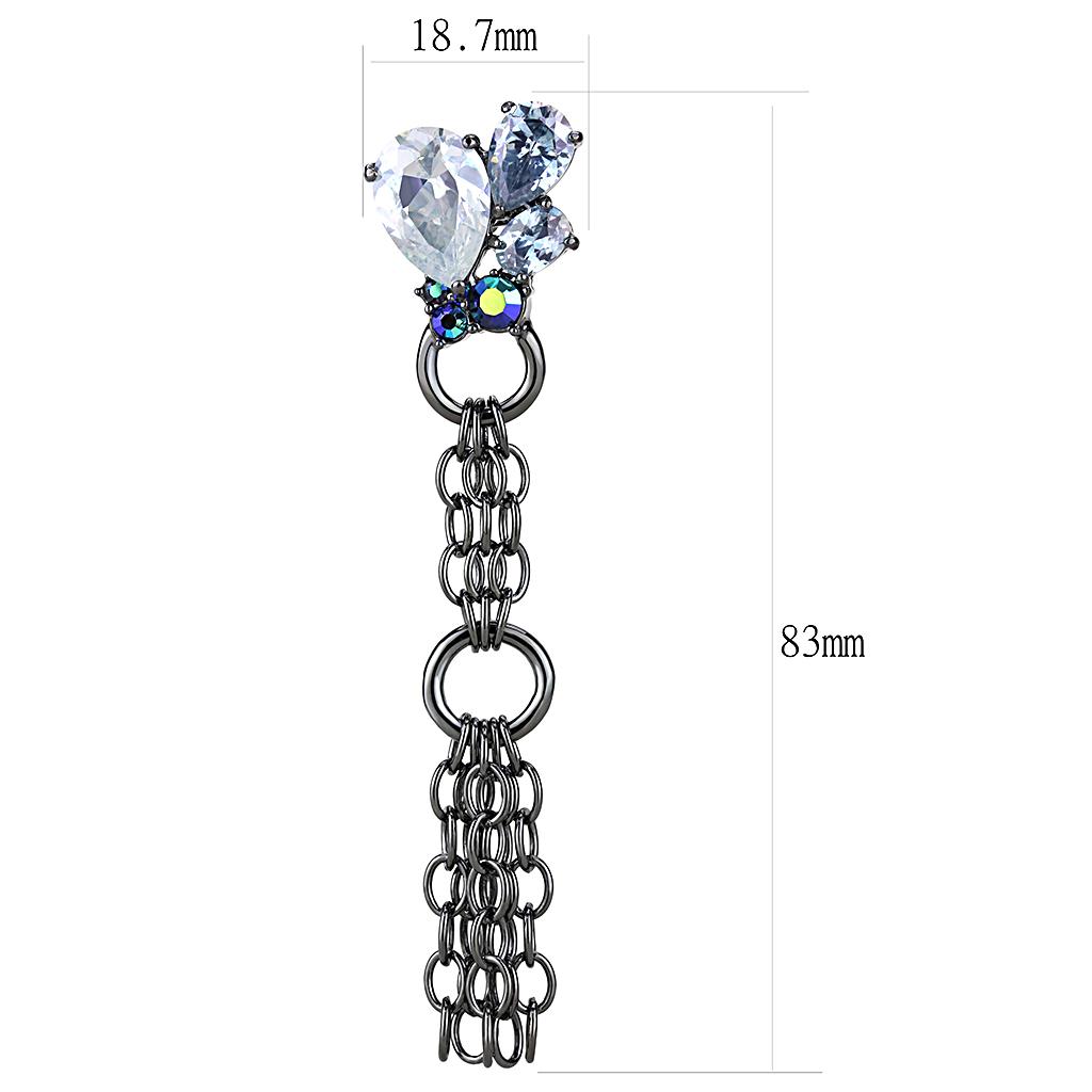 MALO4204 - TIN Cobalt Black Brass Earrings with AAA Grade CZ  in Clear