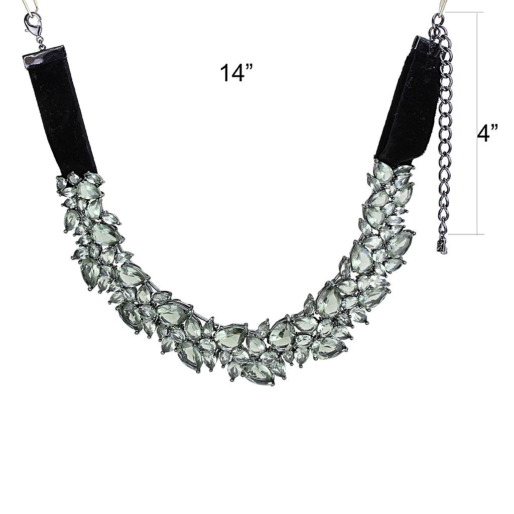 MALO4208 - TIN Cobalt Black Brass Necklace with Synthetic Synthetic Glass in Black Diamond