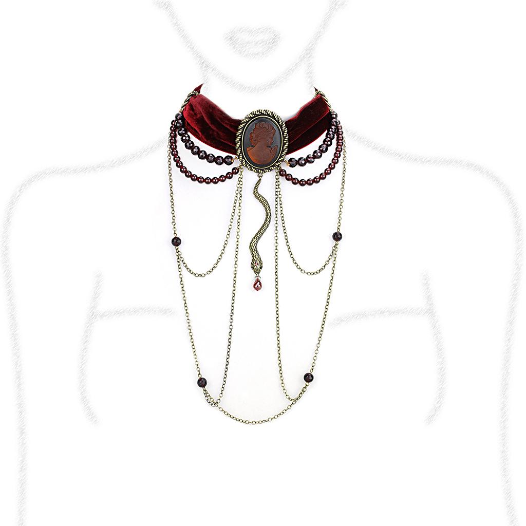 MALO4212 - Antique Copper Brass Necklace with Synthetic Synthetic Stone in Smoked Quartz