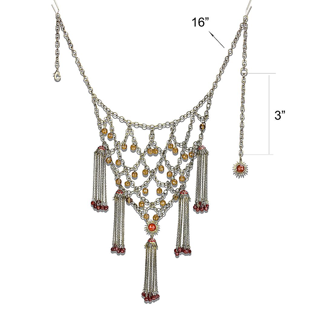 MALO4213 - Antique Copper Brass Necklace with Synthetic Onyx in Red Series